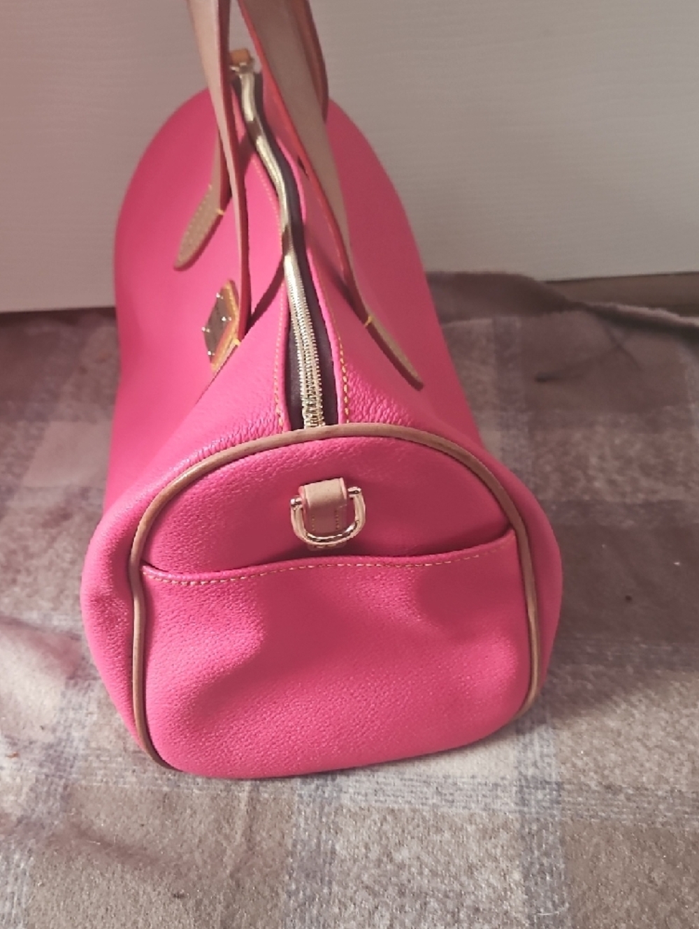 Dooney & Bourke Hot Pink Leather Tote with Tan Handles - Picture 5 of 11